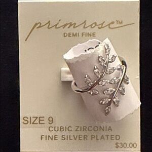 PRIMROSE Fine Silver Plated Cubic Zirconia Vine Bypass Ring